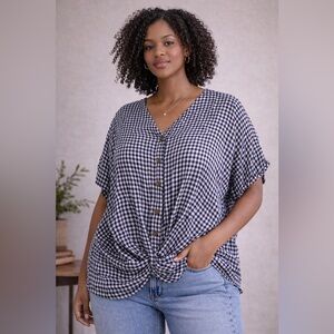 mySTYLE Gingham Twist Front Blouse – Size 2X